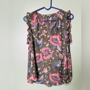 LOFT outlet  floral blouse sleeveless light green size L polyester